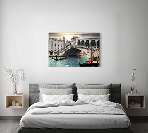 Paul Sinus Art Leinwandbilder | Bilder Leinwand 120x80cm Rialtobrücke mit Gondeln in Venedig