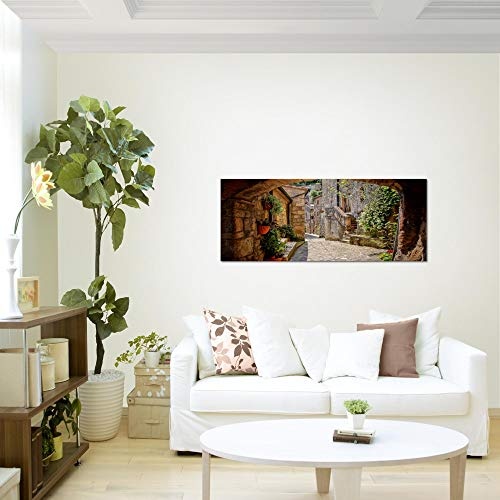 Bilder Gasse in Italien Wandbild Vlies - Leinwand Bild XXL Format Wandbilder Wohnzimmer Wohnung Deko Kunstdrucke Braun 1 Teilig - MADE IN GERMANY - Fertig zum Aufhängen 004812a