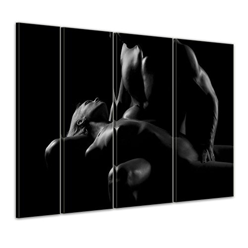 Keilrahmenbild - Paar Erotik - schwarz weiß - Bild auf Leinwand - 180x120 cm 4 teilig - Leinwandbilder - Bilder als Leinwanddruck - Akt & Erotik - Mann und Frau in schwarz weiß