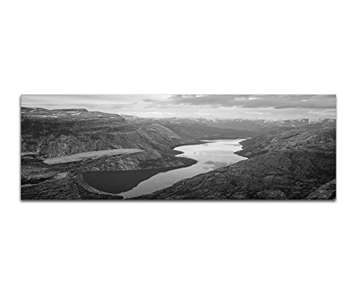 Augenblicke Wandbilder Keilrahmenbild Panoramabild SCHWARZ/Weiss 150x50cm Norwegen Fjord Berge Fluss Natur