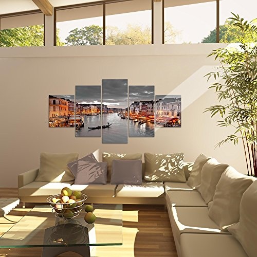 Bilder Venedig Italien Wandbild 200 x 100 cm Vlies - Leinwand Bild XXL Format Wandbilder Wohnzimmer Wohnung Deko Kunstdrucke Braun 5 Teilig - MADE IN GERMANY - Fertig zum Aufhängen 604351b