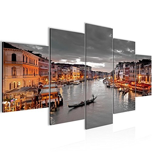 Bilder Venedig Italien Wandbild 200 x 100 cm Vlies - Leinwand Bild XXL Format Wandbilder Wohnzimmer Wohnung Deko Kunstdrucke Braun 5 Teilig - MADE IN GERMANY - Fertig zum Aufhängen 604351b