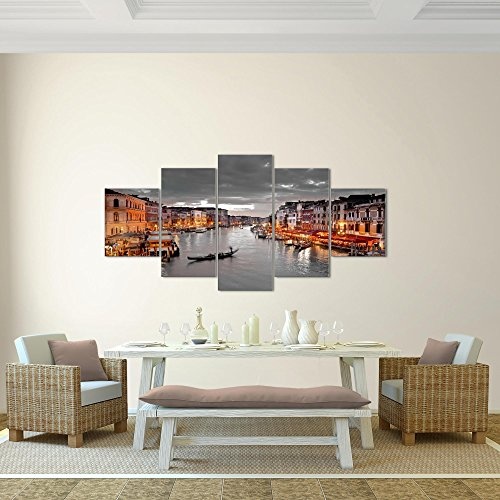 Bilder Venedig Italien Wandbild 200 x 100 cm Vlies - Leinwand Bild XXL Format Wandbilder Wohnzimmer Wohnung Deko Kunstdrucke Braun 5 Teilig - MADE IN GERMANY - Fertig zum Aufhängen 604351b