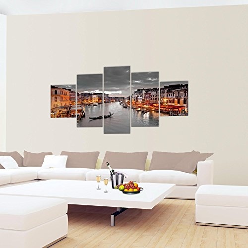 Bilder Venedig Italien Wandbild 200 x 100 cm Vlies - Leinwand Bild XXL Format Wandbilder Wohnzimmer Wohnung Deko Kunstdrucke Braun 5 Teilig - MADE IN GERMANY - Fertig zum Aufhängen 604351b