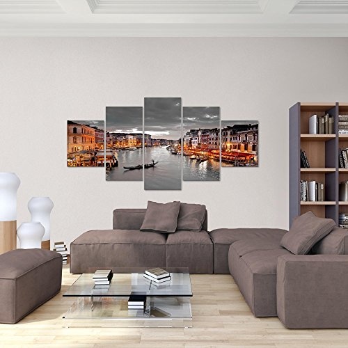 Bilder Venedig Italien Wandbild 200 x 100 cm Vlies - Leinwand Bild XXL Format Wandbilder Wohnzimmer Wohnung Deko Kunstdrucke Braun 5 Teilig - MADE IN GERMANY - Fertig zum Aufhängen 604351b