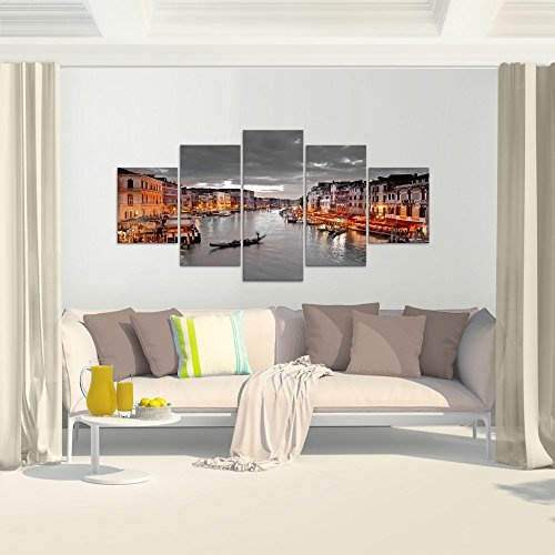 Bilder Venedig Italien Wandbild 200 x 100 cm Vlies - Leinwand Bild XXL Format Wandbilder Wohnzimmer Wohnung Deko Kunstdrucke Braun 5 Teilig - MADE IN GERMANY - Fertig zum Aufhängen 604351b