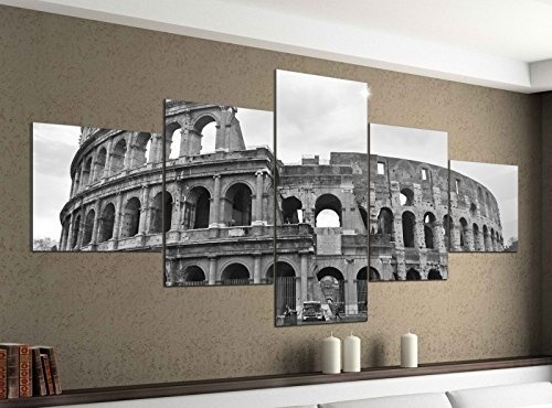 Leinwandbild 5 tlg. 200cmx100cm Kolosseum Rom Italien Ruinen schwarz weiß Bilder Druck auf Leinwand Bild Kunstdruck mehrteilig Holz 9YA1331, 5Tlg 200x100cm:5Tlg 200x100cm