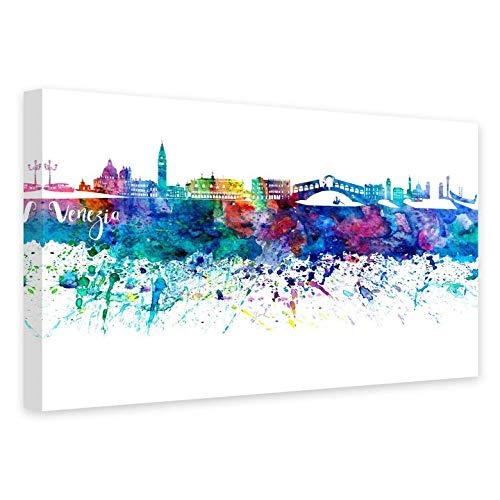 Leinwandbild Bleichner - Venedig Aquarell Skyline Kunst Künstlerbild bunt Italien Stadtbild Sehenswürdigkeit Farbtupfer Wall-Art