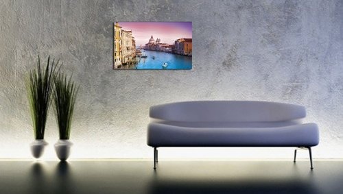 120x80cm Venedig Italien Gondel Pink Violett blau - Leinwandbild fertig auf Keilrahmen, tolle Optik - Deutsche Qualität - moderne stilvolle Dekobilder und Designs für Ihr Wohnzimmer, Schlafzimmer Büro usw. ideal auch als Geschenk zu Geburtstag, Ostern, We