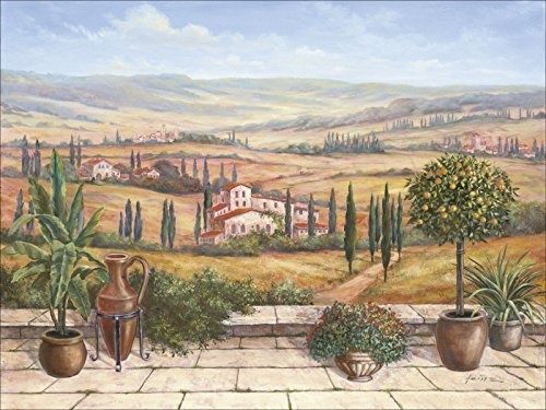 Artland Qualitätsbilder I Bild auf Leinwand Leinwandbilder A. Heins Terrasse in der Toskana Landschaften Europa Italien Malerei Braun D1UD