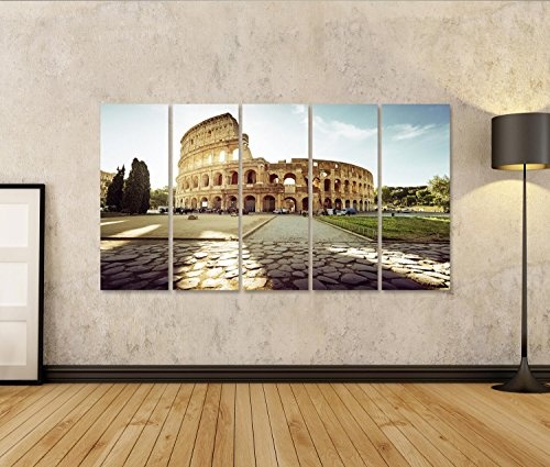 islandburner Bild Bilder auf Leinwand Colosseum in Rom und Morgensonne, Italien Wandbild, Poster, Leinwandbild HAZ