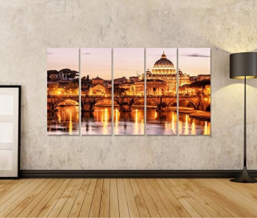 Bild Bilder auf Leinwand Nachtansicht SantAngelo und San Pietro (Petersdom) in Rom Italien Wandbild Poster Leinwandbild Rod