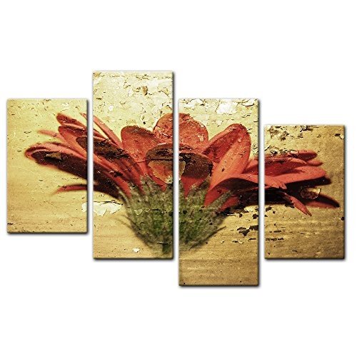 Wandbild - Grunge Blume - Bild auf Leinwand - 120x80 cm vierteilig - Leinwandbilder - Urban & Graphic - rote Blüte