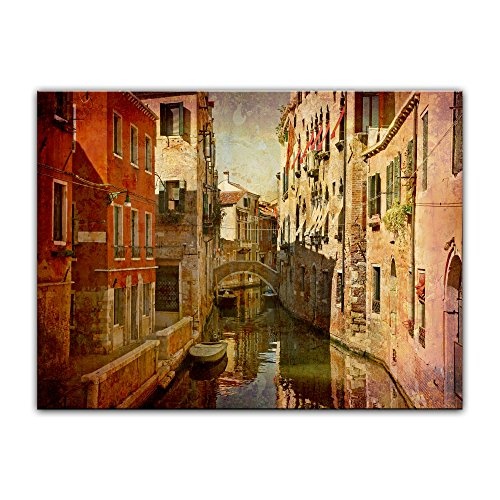 Wandbild - Venedig V - Bild auf Leinwand - 60 x 50 cm - Leinwandbilder - Bilder als Leinwanddruck - Städte & Kulturen - Europa - Italien - Kanal im Grunge-Stil