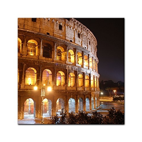 Wandbild - Kolosseum bei Nacht - Bild auf Leinwand 40 x 40 cm - Leinwandbilder - Bilder als Leinwanddruck - Städte & Kulturen - Italien - Rom - beleuchtetes Kolosseum