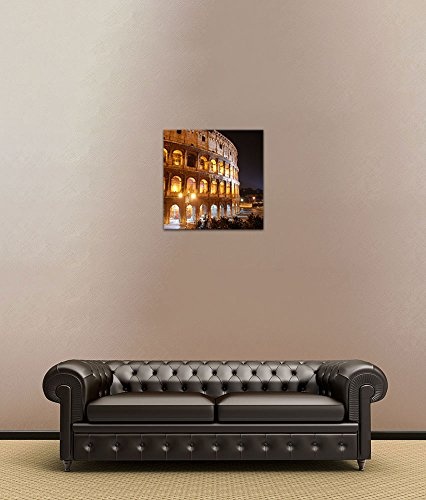 Wandbild - Kolosseum bei Nacht - Bild auf Leinwand 40 x 40 cm - Leinwandbilder - Bilder als Leinwanddruck - Städte & Kulturen - Italien - Rom - beleuchtetes Kolosseum