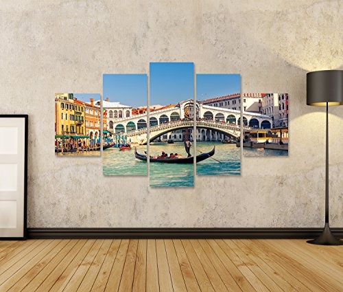 Bild Bilder auf Leinwand Gondel in der Nähe der Rialtobrücke in Venedig, Italien Wandbild Leinwandbild Poster