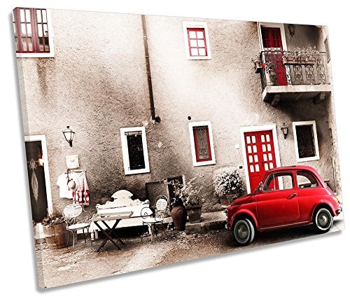 Canvas Geeks Leinwandbild, Motiv Rotes Auto, Italien, Vintage-Stil, rot, 135cm Wide x 90cm high