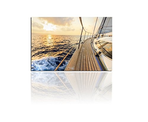 Leinwandbild Sailing 120x80cm Segelboot Meer Wellen. Wandbild auf Keilrahmen. Gesamtmaß 60x165cm. Qualität aus Deutschland