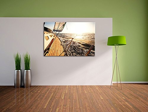 Segelboot im Meer Format: 120x80 auf Leinwand, XXL riesige Bilder fertig gerahmt mit Keilrahmen, Kunstdruck auf Wandbild mit Rahmen, günstiger als Gemälde oder Ölbild, kein Poster oder Plakat