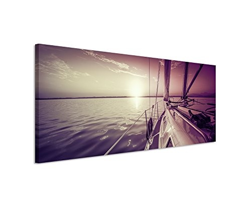 120x40cm Panoramabild auf Leinwand Sonnenuntergang Segelboot