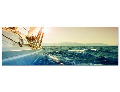PANORAMA BILD 150x50cm (Wasser Segel Segelboot) EXKLUSIVES Fotowandbild auf Leinwand und Keilrahmen Leinwandbild Fotodruck modern Zeitlos Stilvoll wie ein Gemälde
