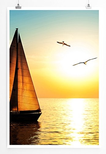 Eau Zone Bilder - Landschaft Natur - Segelboot bei romantischem Sonnenaufgang- Leinwand Kunstdrucke Wandbilder aus Deutschland