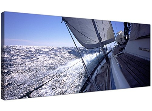 Blau Modern Leinwand Bilder von einem Segelboot – Große Sea Art Wand – 1105 – Wallfillers®