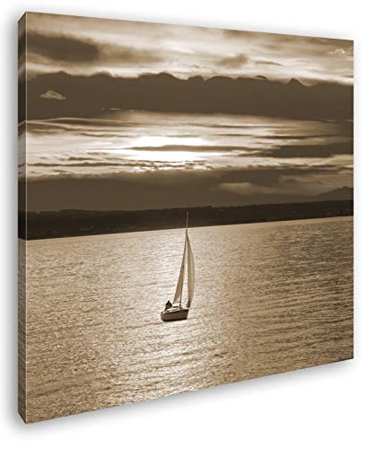 deyoli Segelboot im wunderschönem Sonnenschein im Format: 40x40 Effekt: Sepia als Leinwandbild, Motiv auf Echtholzrahmen, Hochwertiger Digitaldruck mit Rahmen, Kein Poster oder Plakat