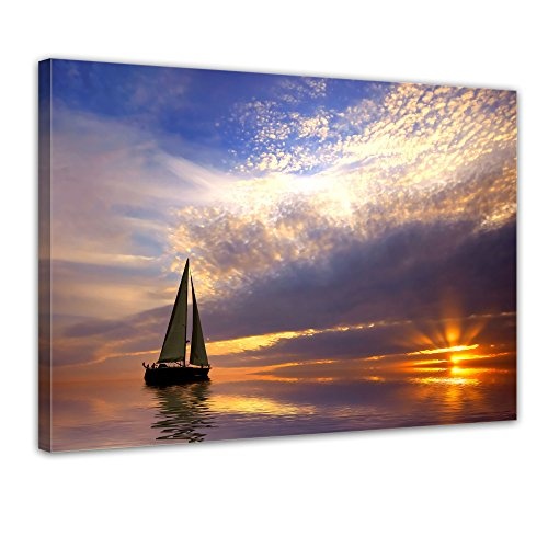 Wandbild - Segelboot im Sonnenuntergang - Bild auf Leinwand - 40x30 cm einteilig - Leinwandbilder - Geist & Seele - Urlaub - Entspannung auf See