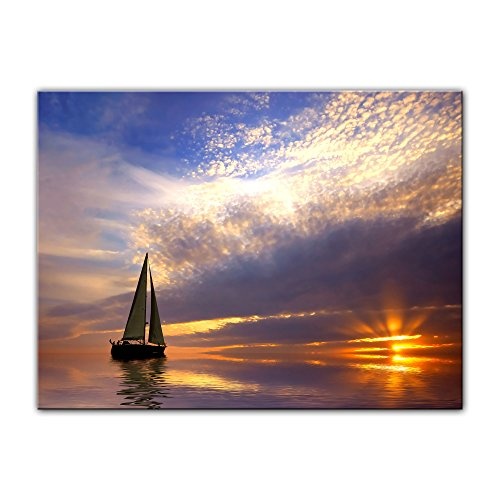 Wandbild - Segelboot im Sonnenuntergang - Bild auf Leinwand - 40x30 cm einteilig - Leinwandbilder - Geist & Seele - Urlaub - Entspannung auf See