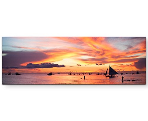 Paul Sinus Art Leinwandbilder | Bilder Leinwand 120x40cm Segelboot im Sonnenuntergang - Philippinen