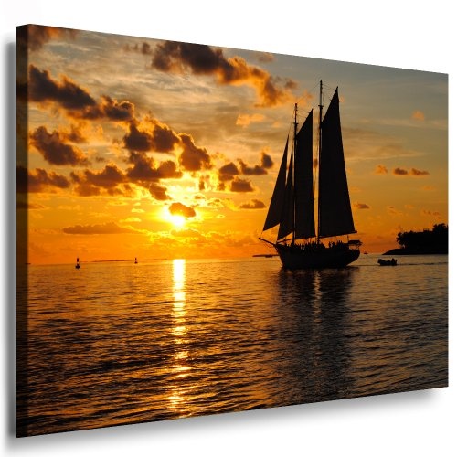Sonnenuntergang - Segelboot / Bild 100x70cm / Leinwandbild fertig auf Keilrahmen / Leinwandbilder, Wandbilder, Poster, Pop Art Gemälde, Kunst - Deko Bilder