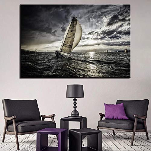 GZHMW Leinwand Bild Segelboot 90x60cm Qualitätsbilder Wohnzimmer Wohnung Deko Kunstdrucke riesige Bilder fertig gerahmt