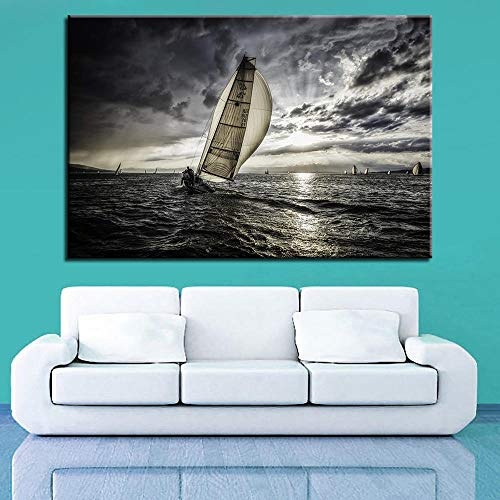 GZHMW Leinwand Bild Segelboot 90x60cm Qualitätsbilder Wohnzimmer Wohnung Deko Kunstdrucke riesige Bilder fertig gerahmt