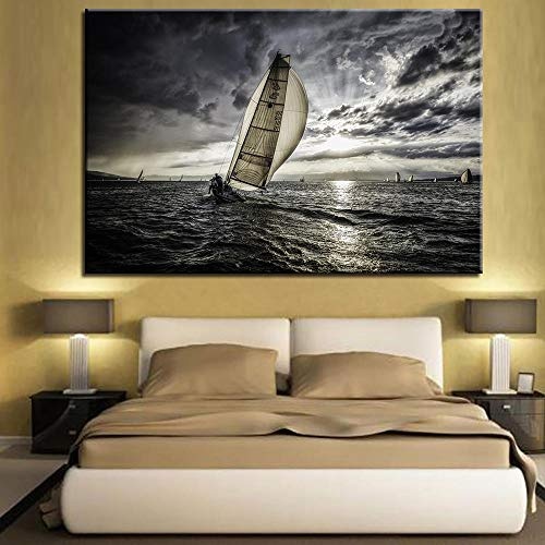 GZHMW Leinwand Bild Segelboot 90x60cm Qualitätsbilder Wohnzimmer Wohnung Deko Kunstdrucke riesige Bilder fertig gerahmt