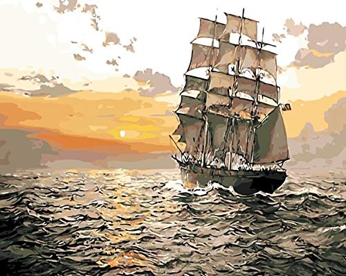 GWYKQ Malen Sie Nach Zahlen Seascape Vintage Segelboot Leinwand Bild Für Wohnzimmer Acryl Färbung Zeichnung,Rahmenlos 40X50Cm
