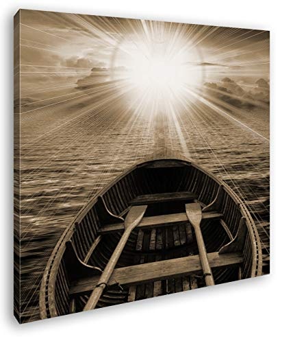 deyoli Ruderboot auf offener See Format: 40x40 Effekt: Sepia als Leinwandbild, Motiv auf Echtholzrahmen, Hochwertiger Digitaldruck mit Rahmen, Kein Poster oder Plakat