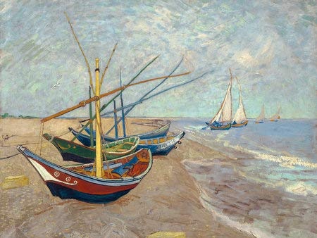 Vincent Van Gogh - Fischerboote am Strand - Gemälde - 1888-40x30 cm - Premium Leinwandbild auf Keilrahmen - Wand-Bild - Kunst, Gemälde, Foto, Bild auf Leinwand - Alte Meister/Museum
