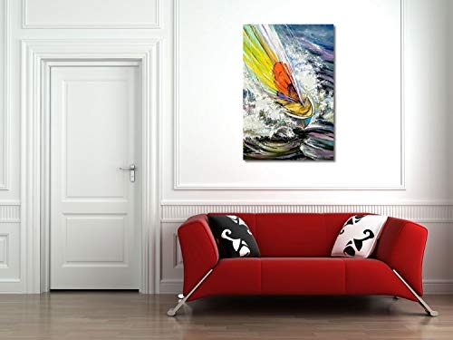 Ihar Balaikin - Das Segelboot auf den Wellen rauschen - 40x60 cm - Leinwandbild auf Keilrahmen - Wand-Bild - Kunst, Gemälde, Foto, Bild auf Leinwand - Auto & Verkehr