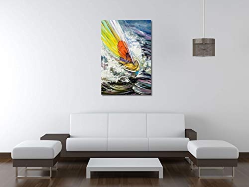 Ihar Balaikin - Das Segelboot auf den Wellen rauschen - 40x60 cm - Leinwandbild auf Keilrahmen - Wand-Bild - Kunst, Gemälde, Foto, Bild auf Leinwand - Auto & Verkehr