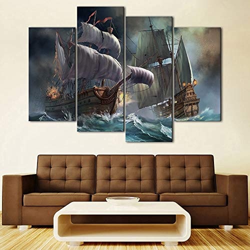 LJFYXZ Leinwandbild Segelboot und Meer HD Bild Haus Dekoration Kunstplakat Bastelmalerei 4 teiliges Set (mit Rahmen) (Farbe : D, größe : 100x160cm)