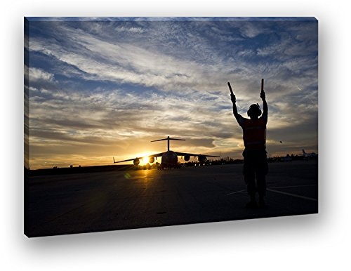 deyoli Flugzeug beim Sonnenaufgang im Format: 120x80 als Leinwandbild, Motiv fertig gerahmt auf Echtholzrahmen, Hochwertiger Digitaldruck mit Rahmen, Kein Poster oder Plakat