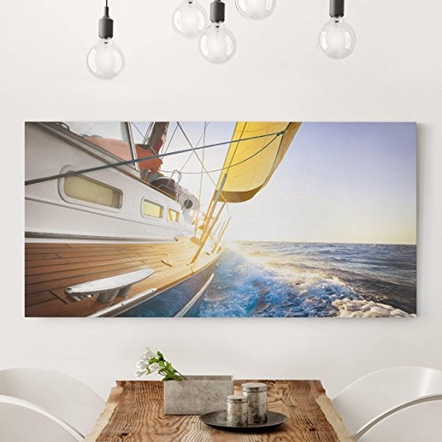 Bilderwelten Leinwandbild - Segelboot auf blauem Meer bei Sonnenschein - Quer 1:2, 50 x 100cm