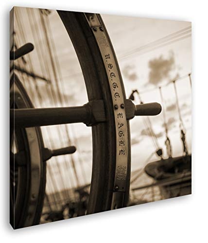 deyoli Steuerrad eines Alten Segelschiffes Format: 40x40 Effekt: Sepia als Leinwandbild, Motiv auf Echtholzrahmen, Hochwertiger Digitaldruck mit Rahmen, Kein Poster oder Plakat