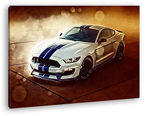 deyoli Mustang Sportwagen Format: 100x70 Effekt: Zeichnung als Leinwandbild, Motiv fertig gerahmt auf Echtholzrahmen, Hochwertiger Digitaldruck mit Rahmen, Kein Poster oder Plakat