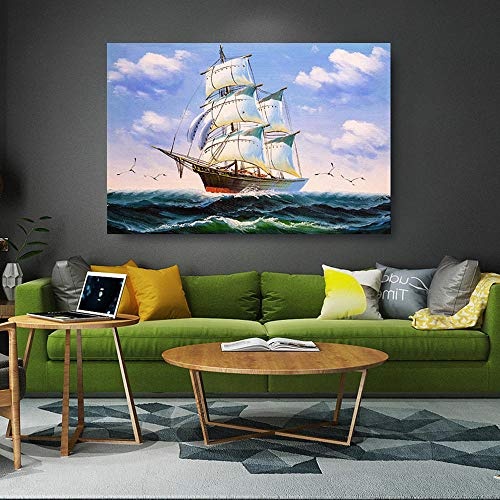 wydlb Große Größe Segelboot Leinwand, Moderne Wandkunst Bilder Für Wohnzimmer Schiff Seelandschaft HD Malerei Wohnkultur Poster 70x105 cm kein Rahmen