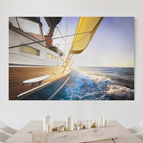 Bilderwelten Leinwandbild - Segelboot auf blauem Meer bei Sonnenschein - Quer 2:3, 60 x 90cm