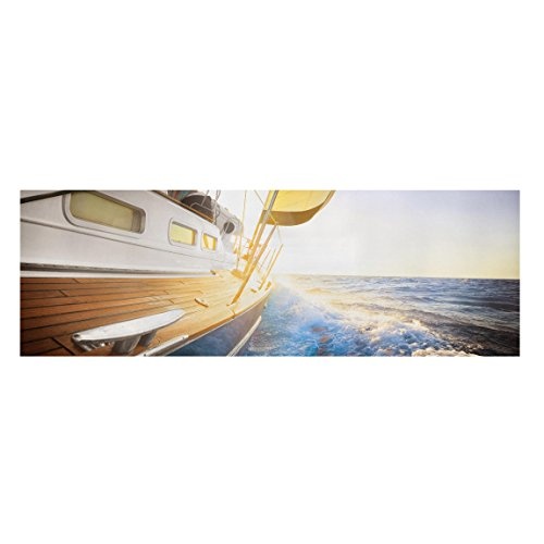 Bilderwelten Leinwandbild - Segelboot auf blauem Meer Sonnenschein - Panorama, 60 x 180cm