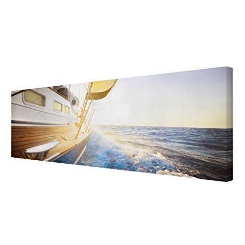 Bilderwelten Leinwandbild - Segelboot auf blauem Meer Sonnenschein - Panorama, 60 x 180cm